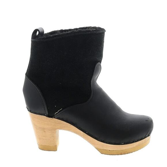 Black leather wooden clog boots - Picture 1 of 6